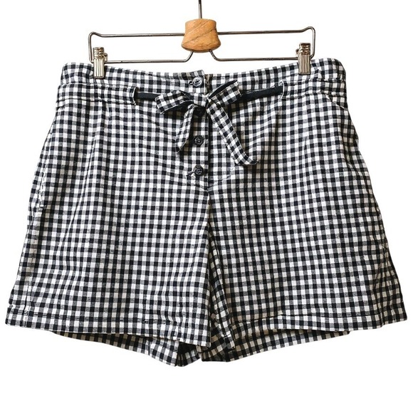 RAG & BONE Camille Gingham Shorts Black White Women Large Paperbag Retro Preppy - Picture 2 of 13